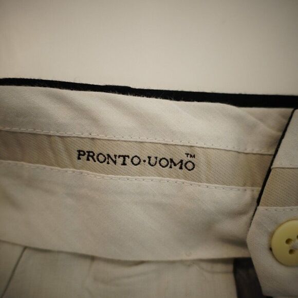 Pronto Uomo Wool Black Pleated Cuffed High Rise Dress Pants 38/27 Lined Partiall - Picture 6 of 7